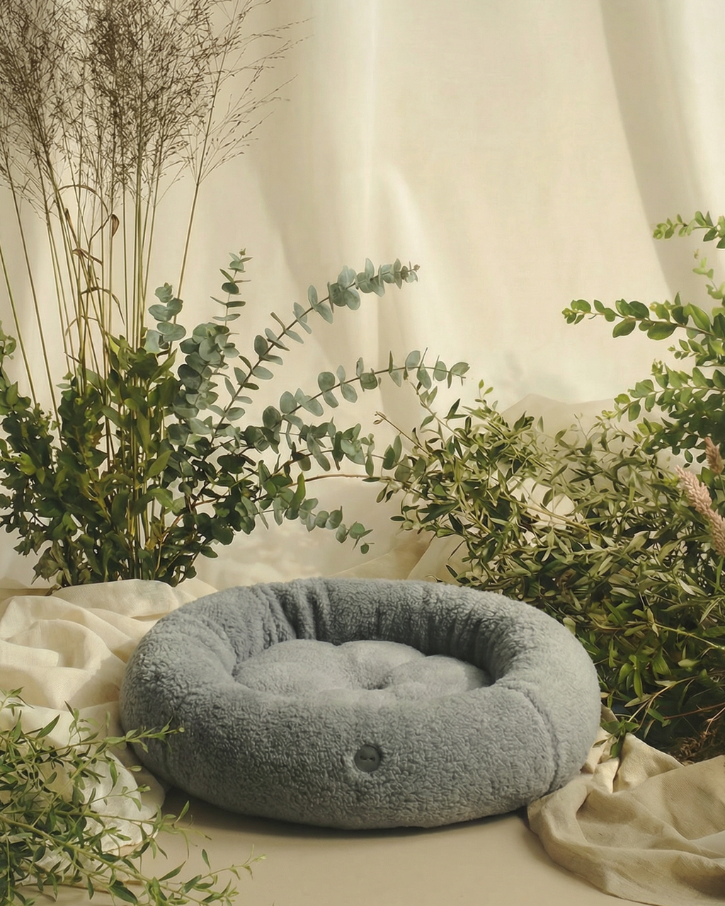 Chester & Lee | Furry Gray Donut Dog Bed