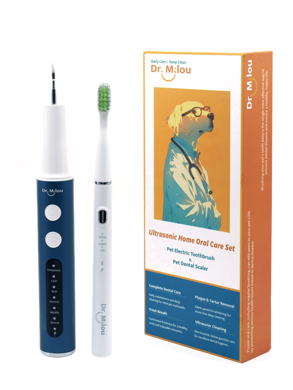 Anesthesia-Free Pet Dental Cleaning Kit: Professional Ultrasonic Tartar Remover & Electric Toothbrush for Dogs & Cats by Dr. Milou®