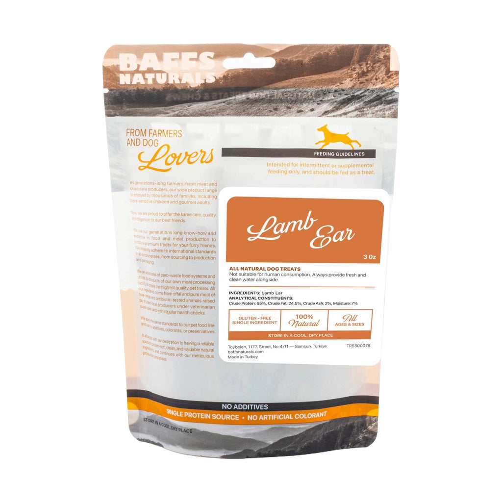 BAFFS NATURALS All-Natural Premium Lamb Ear Dog Chews – (3.5oz Bag)