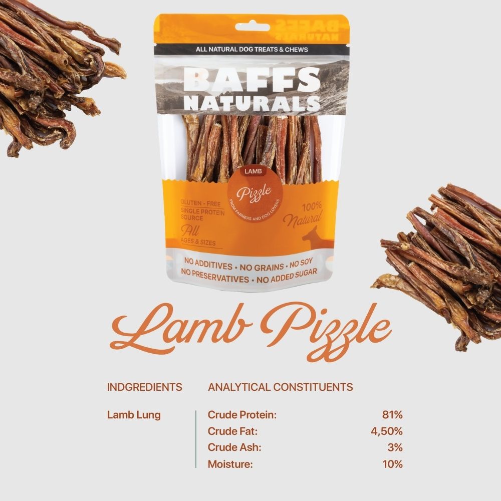 BAFFS NATURALS All-Natural Premium Lamb Pizzle Dog Chews – (8oz Bag)